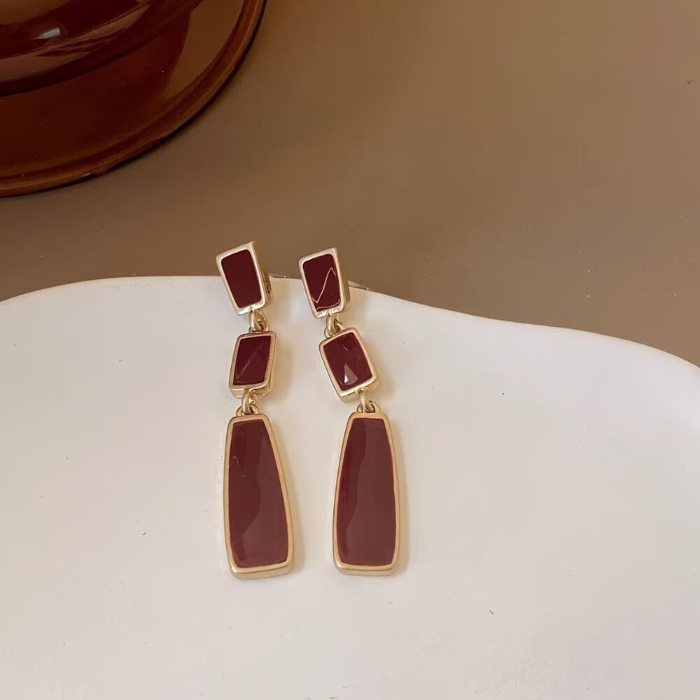 Burgundy Geometric Shape Dangle Earrings Elegant Simple Style Zinc Alloy Jewelry